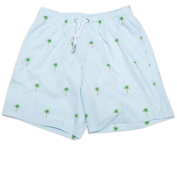 NEW Bermies Palm Stripes Mesh Liner Elastic Waist Pull On Swim Trunks Suit Short - Picture 5 of 7